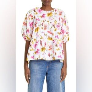 Merlette Paraiso Floral Print Puff Sleeve Tiered Top